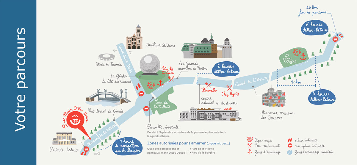 le parcours depuis la base nautique de Paris